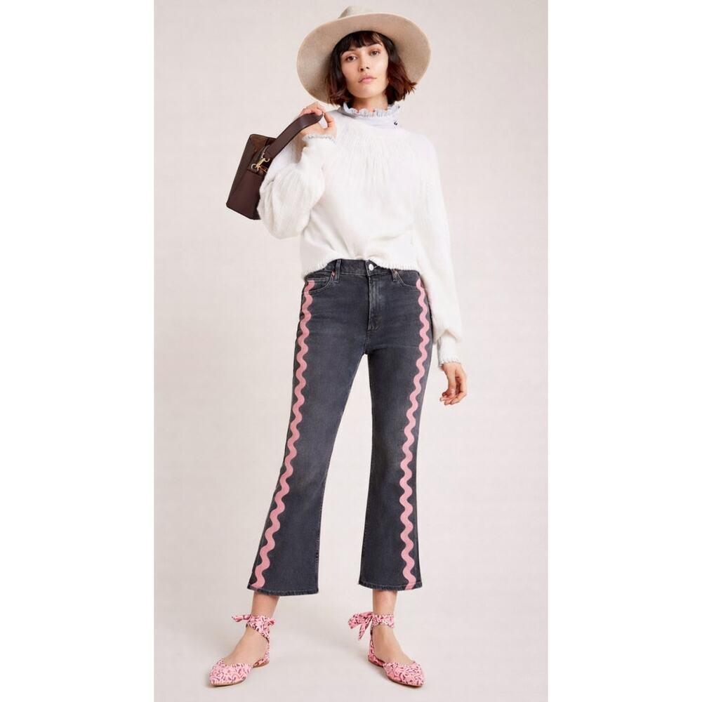 Citizens of Humanity Demy Cropped Flare Jeans Size 27 Pink Wave Trim Retro Boho